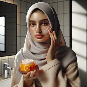 فتاة تقوم بتنظيف وجهها بفتامين سي